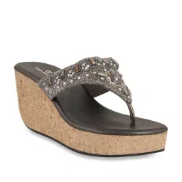 Pelle Albero Women's Gun Metal Thong Wedges-image-38
