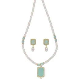Sri Jagdamba Pearls Qiyara Mint & Pearl White Alloy Necklace & Earring Set-16