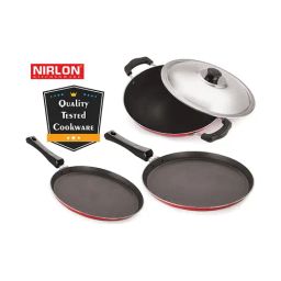 Nirlon Red Aluminium Non-Stick Coating Cookware Set of 3-image-30