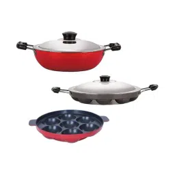 Nirlon Red Aluminium Non-Stick Coating Cookware Set of 3-picture-0