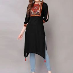 Satrani Black Printed A Line Kurta-image-78