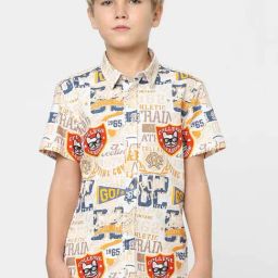 Jack & Jones Junior Beige Cotton Printed Shirt-image-61