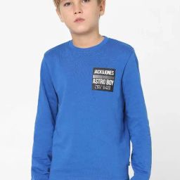 Jack & Jones Junior Blue & Black Cotton Printed Full Sleeves Sweatshirt-image-69