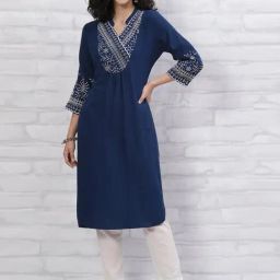 Rangriti Navy Embroidered Straight Kurta-image-50