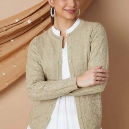 Melange by Lifestyle Beige Self Pattern Cardigan-image-77