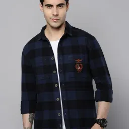SHOWOFF Blue Regular Fit Checks Shacket-0