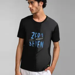 Kazo Black & Grey Regular Fit Printed Crew T-Shirt-30