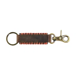 Aditi Wasan Brown Leather Keyring with Red Stiched Detailing and Hook image 2