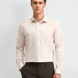 Arrow Beige Cotton Regular Fit Self Pattern Shirt-image-1