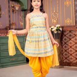 Aarika Girls Yellow Printed Kurti Set-image-35