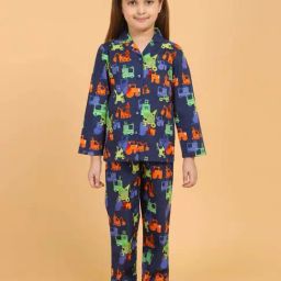 Piccolo Kids Blue Printed Regular Fit Shirt, Pajamas & Slippers-image-60