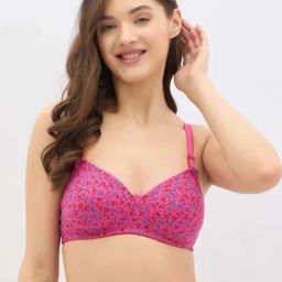 Clovia Pink Regular Fit Floral Print Bra-image-86