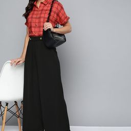 Chemistry Women Black Solid Pleated Flared Trousers-image-21