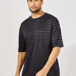 Styli Charcoal Relaxed Fit Self Design Oversized Crew T-Shirt-image-3