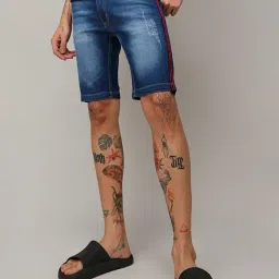 Campus Sutra Blue Regular Fit Distressed Denim Shorts-picture-37