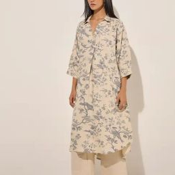 Zuba by Westside Beige Botanical Nature Themed Cotton A-Line Kurta-image-3