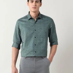 Arrow Green Cotton Slim Fit Printed Shirt-image-77