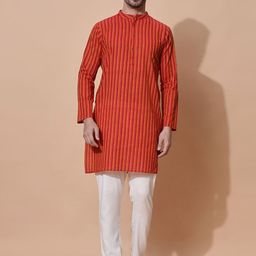 MOSHI Men Striped Thread Work Handloom Kurta-image-91