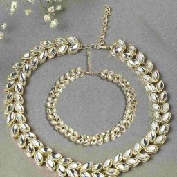 OOMPH Gold Kundan IndoWestern Choker and Bracelet Set-image-15
