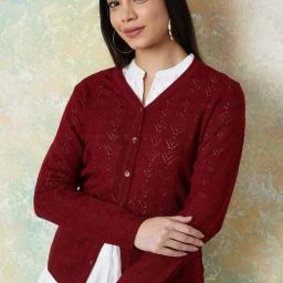 Melange by Lifestyle Maroon Self Pattern Cardigan-image-67