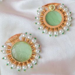Johori Green & Pearl White Stud Earrings image 2