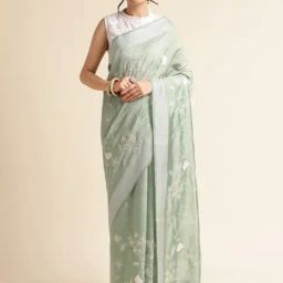 FABMORA Green Embroidered Saree With Unstitched Blouse-image-21