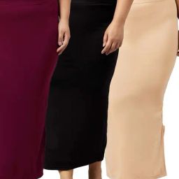 Secrets By ZeroKaata Maroon & Black Plain Saree Shapewear - Pack Of 3-image-70