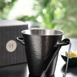Pure Home and Living Grey Stainless Steel Matt Finish Hammered Ice Bucket With Tong-image-93