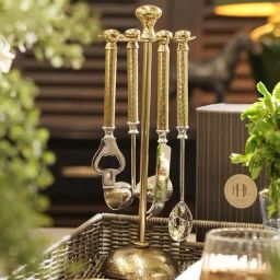 Pure Home and Living Gold Stainless Steel Matt Finish Hammered Bar Tool Set With Base - Set of 5-image-27