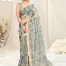 Mirchi Fashion Green Kota Doria Floral Saree With Unstitched Blouse-picture-29