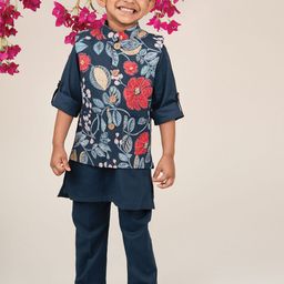 LITTLE COLLARS Boys Floral Printed Regular Kurta with Pyjamas-image-91