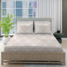 Boutique Living India Cream Cotton Ethnic Motifs King Bedsheet With 4 Pillow Covers-image-34