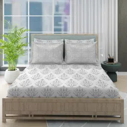 Boutique Living India Grey Cotton Ethnic Motifs King Bedsheet With 4 Pillow Covers-picture-21