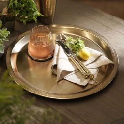 Pure Home and Living Gold Stainless Steel Matt Finish Hammered Tray-image-25