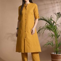 HERE&NOW Women Striped Regular Pure Cotton Kurta with Trousers-image-50