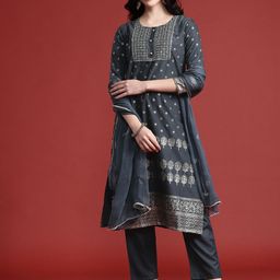 Anouk Printed Gotta Patti Kurta with Trousers & With Dupatta-17