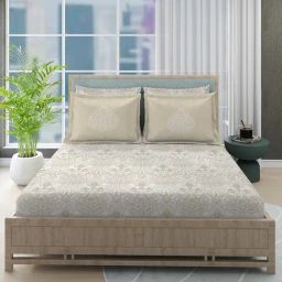 Boutique Living India Cream Cotton Ethnic Motifs King Bedsheet With 4 Pillow Covers-image-4