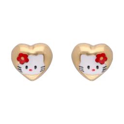 C. Krishniah Chetty Group Gold Enchanting Kitty Heart Enamel Stud Earrings-35