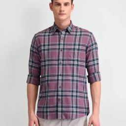 Arrow Sport Dark Purple Cotton Slim Fit Checks Shirt-image-27