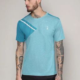Campus Sutra Blue Regular Fit Colour Block Sports T-Shirt-image-12