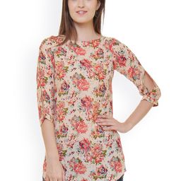 Ruhaans Beige Floral Print Tunic-image-69
