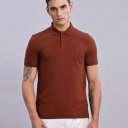 TOMMY HILFIGER Brown Brown Solid Polo T-Shirt-image-37