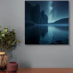 Nestroots Tranquil Lakeside Night Sky White Frame Printed Canvas Wall Painting --picture-22