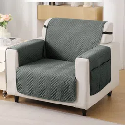 HOKIPO Grey Self Design Sofa Cover With Arms-16