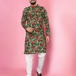 THE FAB FACTORY Floral Printed Band Collar Straight Kurta-picture-8