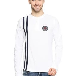 Basics Bright White Cotton Muscle Fit Striped Henley T-Shirt-image-58