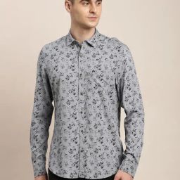 Turtle Grey Slim Fit Printed Shirt-image-62