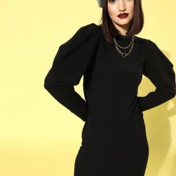 KASSUALLY Black Cotton Relaxed Fit A Line Dress-image-25