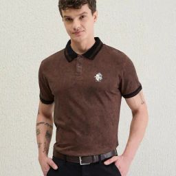 Iconic Brown Regular Fit Solid Polo T-Shirt-picture-21