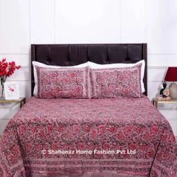 Shahenaz Purple & Pink 120 TC Cotton Gayatri Single Bedsheet with 1 Pillow Cover-image-81